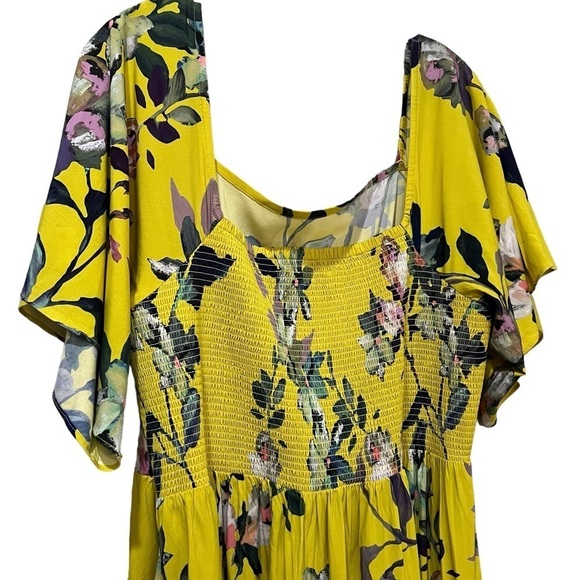 Soft Surroundings 1X Yellow Floral Smocked Back Off the Shoulder Maxi Dress O3 - Picture 3 of 6